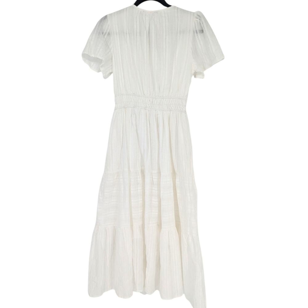 BTFBM White Cotton Midi Dress Puff Sleeve Smocked Waist Cottagecore S - Picture 3 of 5